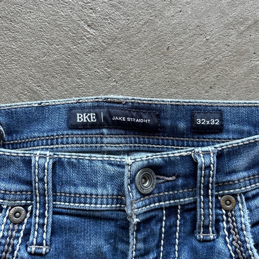 BKE Jake Straight Jeans Men 32x32 Blue Medium Wash Denim Stretch Contrast Stitch - Picture 2 of 10